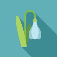 Single snowdrop flower blooming with long shadow flat design icon vector