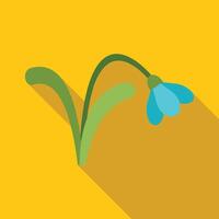 Blue snowdrop flower growing with long shadow on yellow background vector