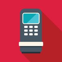 Electronic payment terminal processing credit card on red background vector