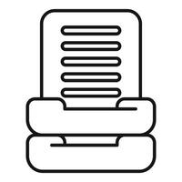 Office tray holding paper with lines icon, outline style vector