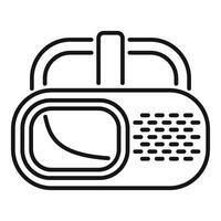 Vr headset with display showing decreasing graph and data grid vector