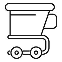 Mining cart moving on rails icon, outline style vector