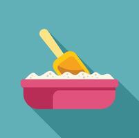 Sandbox with sand and yellow plastic scoop on blue background with long shadow vector