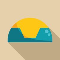 Abstract yellow sun setting behind blue mountains with long shadow vector