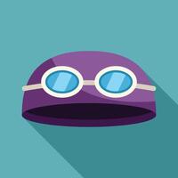 Purple swimming cap with goggles for water sports and pool activities vector
