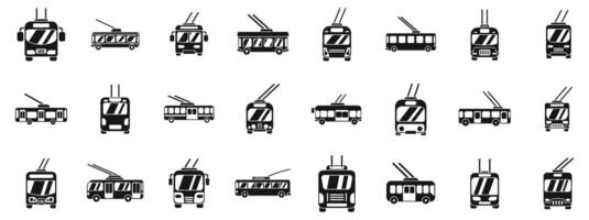 Trolleybus icons set. Collection of trolleybuses transporting passengers in the city vector