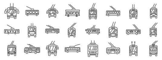 Trolleybus icons set. Set of trolleybus icons showing public transportation vector