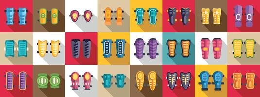 Shin Guards icons set. Soccer shin pads icons set flat style vector