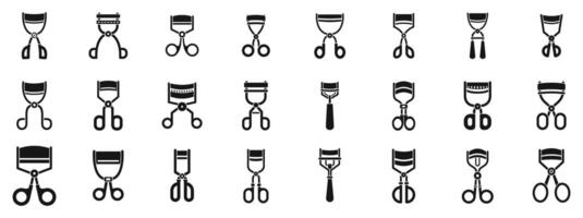 Eyelash Curler icons set. Set of different eyelash curlers for curling eyelashes vector