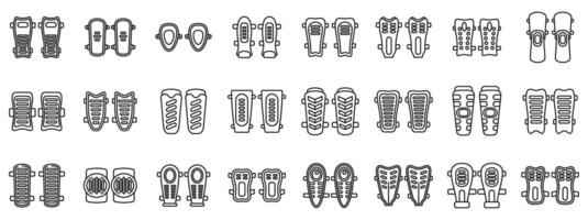 Shin Guards icons set. Set of soccer shin guards icons showing different protection levels for football players vector