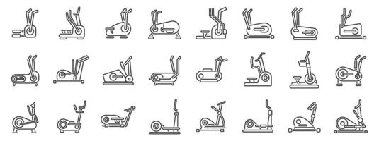 Elliptical Machine icons set. Elliptical trainer set showing cardio workout equipment vector