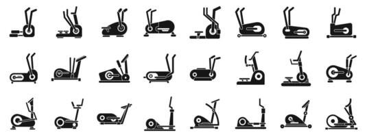 Elliptical Machine icons set. People working out using elliptical trainer icon set vector