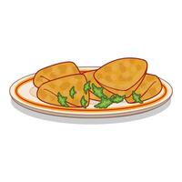Delicious fried tofu with parsley on plate is being served vector