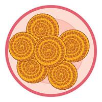 Round crackers with swirl pattern filling a pink plate vector