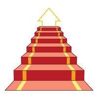 Red carpet staircase leading to a golden arrow pointing upwards vector