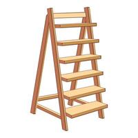 Empty wooden ladder shelf standing on white background vector