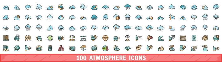 100 atmosphere icons set, color line style vector
