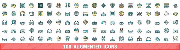 100 augmented icons set, color line style vector