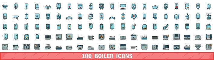 100 boiler icons set, color line style vector