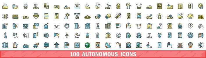 100 autonomous icons set, color line style vector