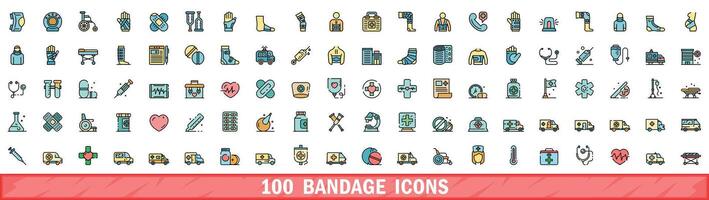 100 bandage icons set, color line style vector
