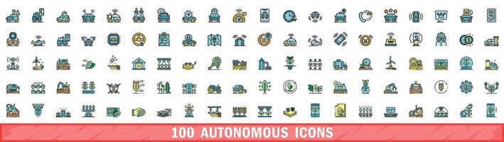 100 autonomous icons set, color line style vector