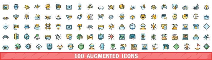 100 augmented icons set, color line style vector