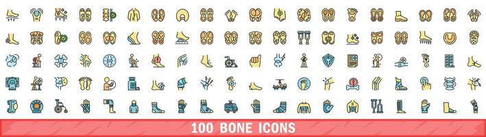 100 bone icons set, color line style vector