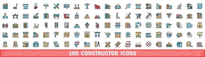 100 constructor icons set, color line style vector