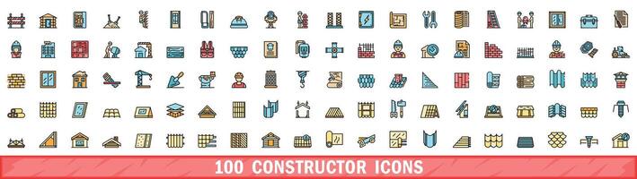 100 constructor icons set, color line style vector