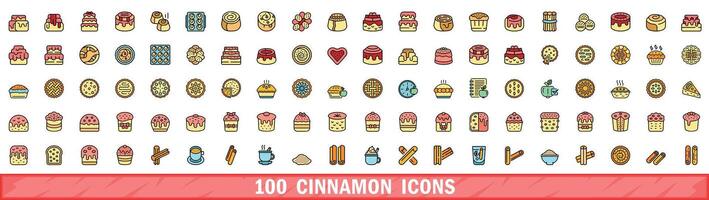 100 cinnamon icons set, color line style vector