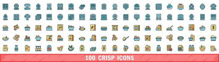 100 crisp icons set, color line style vector