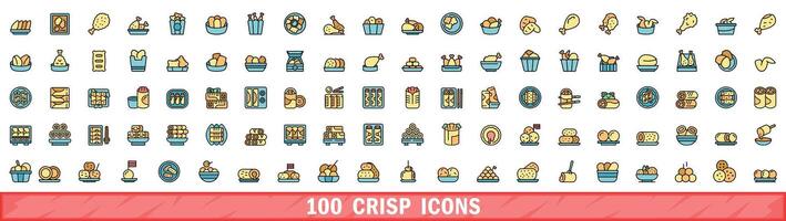 100 crisp icons set, color line style vector