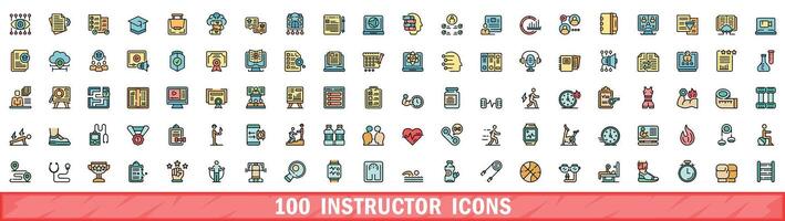 100 instructor icons set, color line style vector