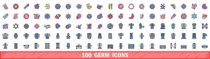 100 germ icons set, color line style vector