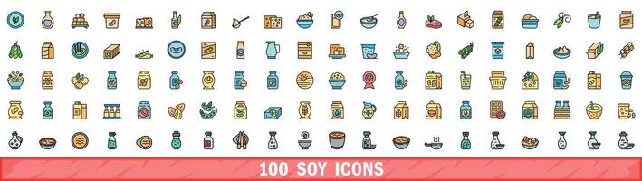 100 soy icons set, color line style vector