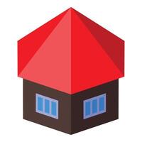 Small detached house with red roof having two windows isometric icon vector