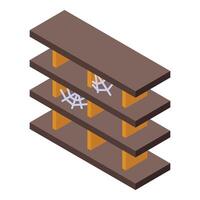 Empty wooden bookshelf covered with cobweb gathering dust vector