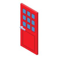 Red door isometric view showing glass panes and handle vector