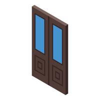 Double wooden door with glass showing isometric view vector