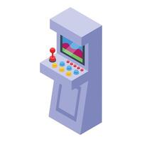 Arcade game machine displaying colorful pixels isometric illustration vector