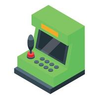 Green arcade game machine standing on white background vector