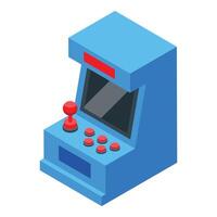 Blue retro arcade game machine displaying playing screen vector