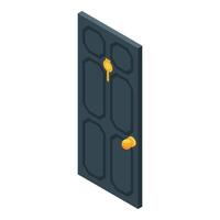 Dark grey isometric door with golden handle and keyhole vector