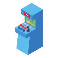 Blue arcade game machine standing with joystick and buttons vector