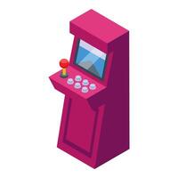 Pink arcade game cabinet standing on white background vector