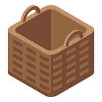 Empty square wicker basket standing on white background vector