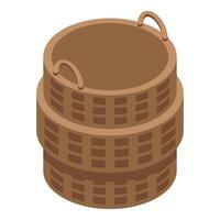 Empty round wicker basket standing on white background vector