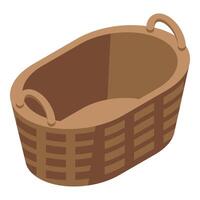 Empty oval wicker basket standing with handles up isometric view vector