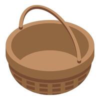 Empty wicker basket standing with handle up isometric view vector